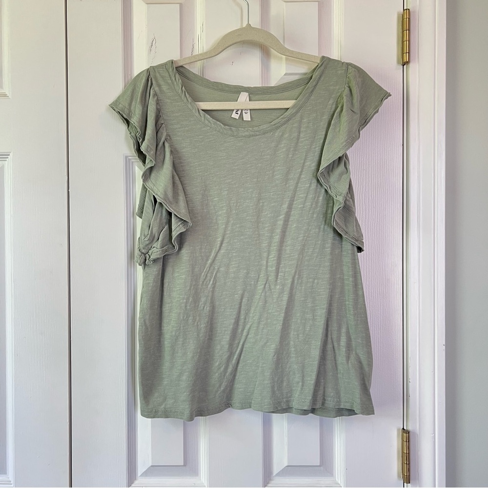 Pact Light Green Ruffle Sleeve Tee
